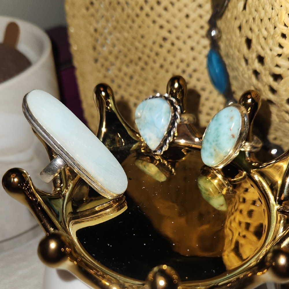 Elegant Blue Stone Rings Set - Picture 2 of 7